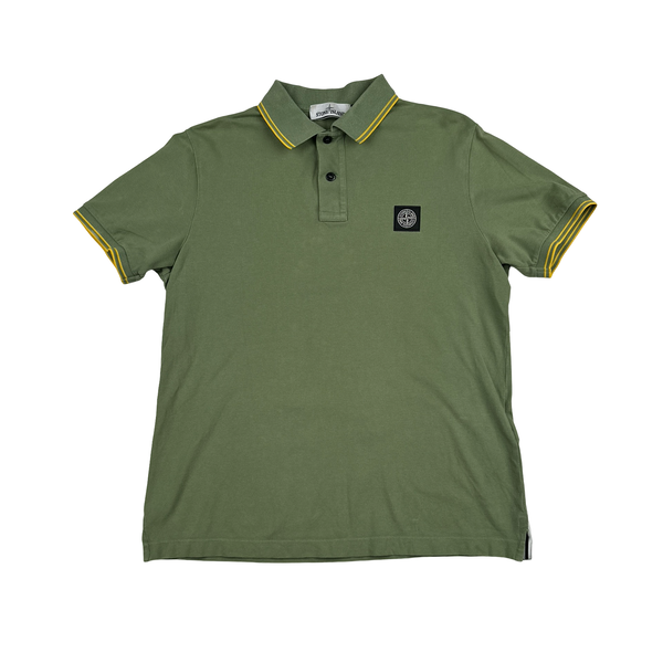 Stone Island 2018 Green Yellow Piping Polo Shirt - Large