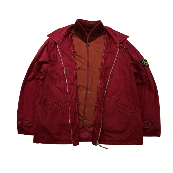 Stone Island Vintage 90s Red Raso Gommato Velour Dutch Rope Jacket - XL