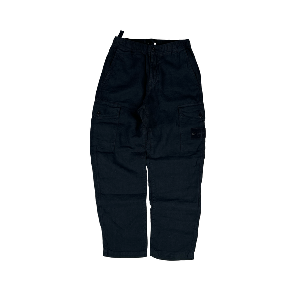 Stone Island Ghost 2025 Navy Type Re Fit Linen Cargo Trousers - Small