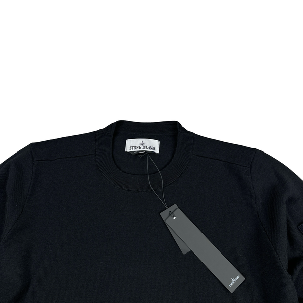 Stone Island 2023 Black Crewneck Cotton Knit Jumper - Small