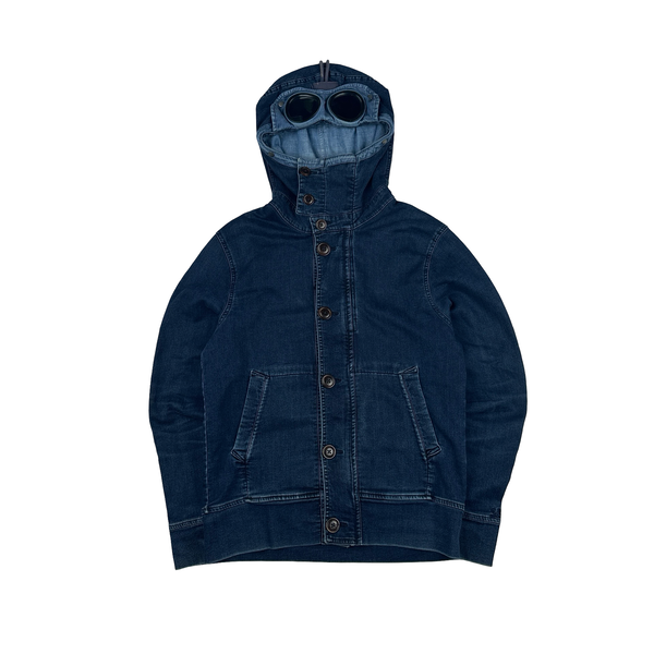 CP Company Blue Isko Denim Future Fleece Goggle Jacket - Medium