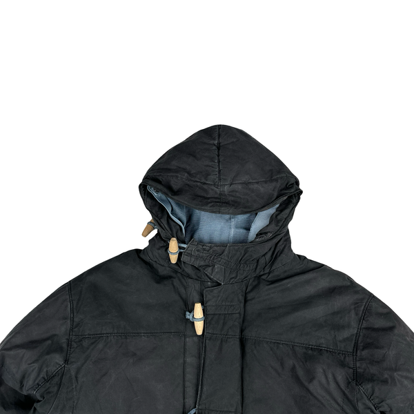 Stone Island 1999 Navy Vintage Waxed Cotton Long Puffer Parka Jacket - Small
