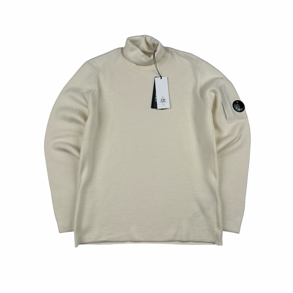CP Company Beige Thick Ribbed Roll Neck Knit - Medium