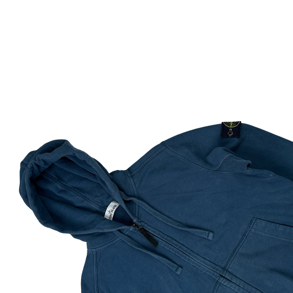 Stone Island Blue Cotton Zipped Hoodie - Medium