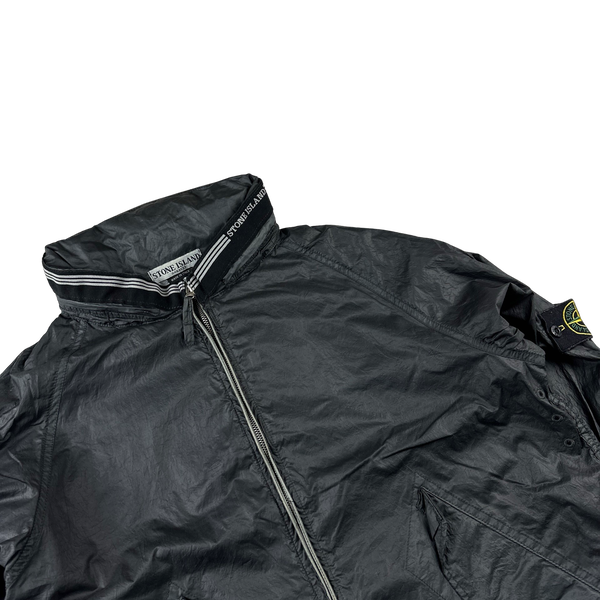 Stone Island 2005 Vintage Grey Nylon Zipped Spellout Collar Jacket - Medium