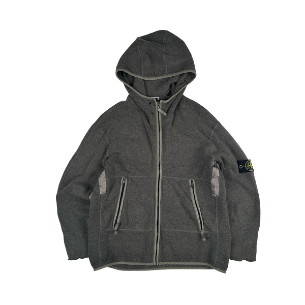 Stone Island 2004Grey Fleeced Zip Up Hoodie - Medium