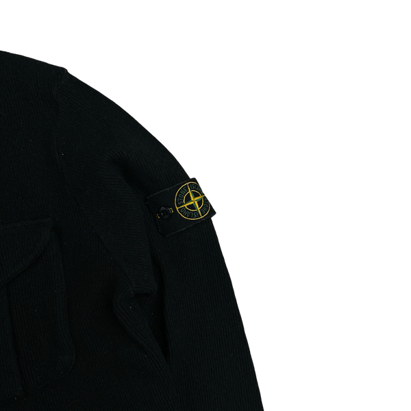 Stone Island 2001 Navy Wool Blend Vintage Ribbed High Neck Jumper - Medium