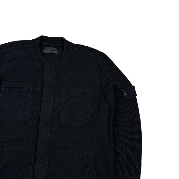 Stone Island 2019 Black Ghost Piece Cotton Knit Buttoned Cardigan - XL