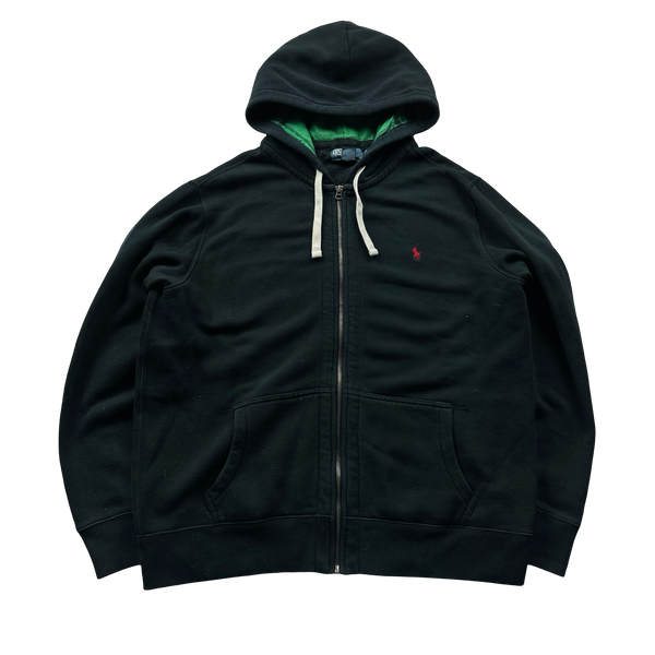Ralph Lauren Black Thick Cotton Zipped Hoodie - XL