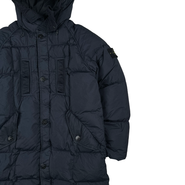 Stone Island 2019 Navy Garment Dyed Crinkle Reps Dual Hood Parka Jacket - Small