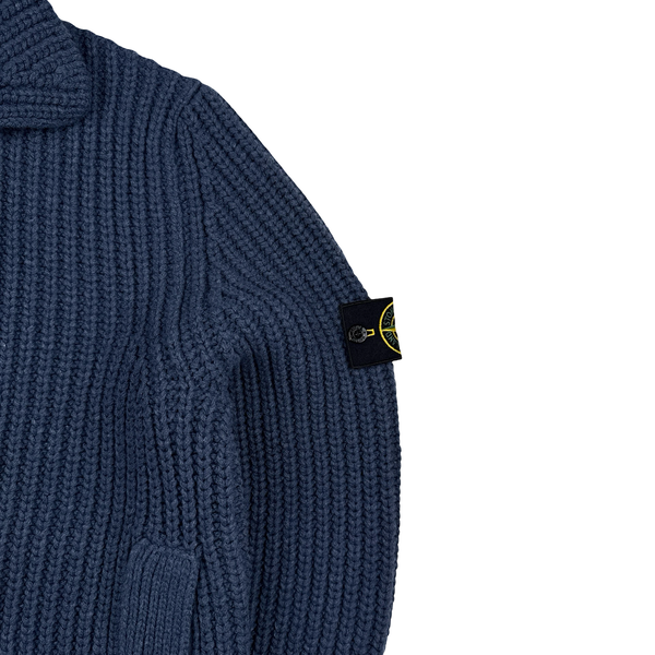 Stone Island Navy Heavyweight Thick Knit Button Up Cardigan - XXL