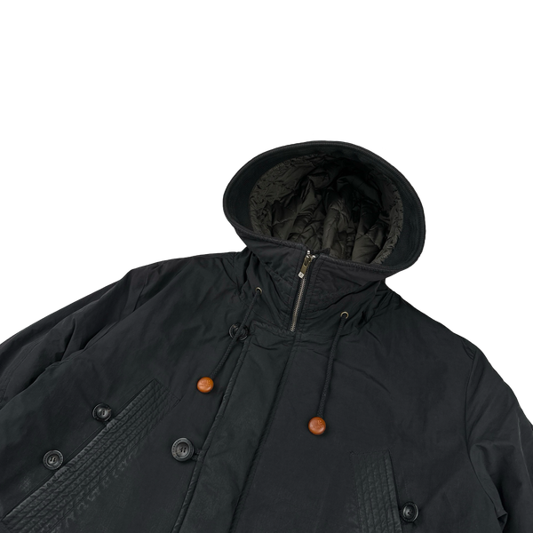 CP Company 2010 Black Nylon Down Filled Quilted Long Puffer Jacket - Large