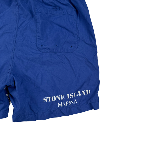 Stone Island 2019 Blue Striped Marina Spellout Shorts - Large