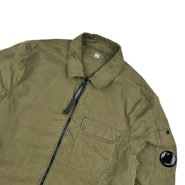 CP Company Khaki Cotton Zipped Overshirt - Medium