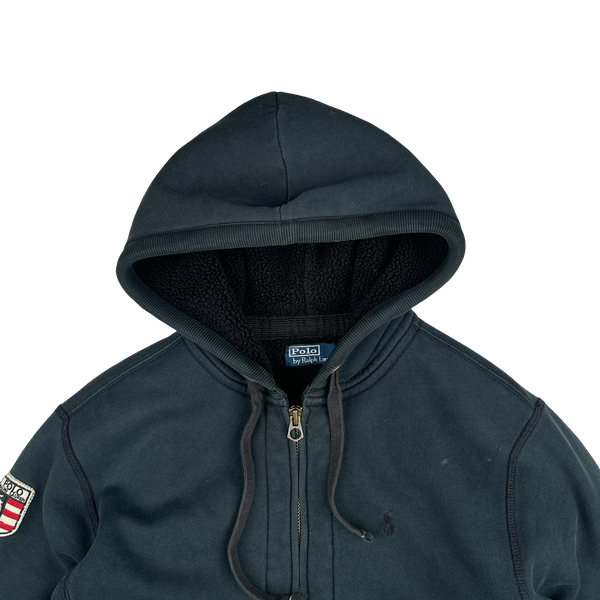 Ralph Lauren Black Thick Cotton Teddy Fleece Lined Zipped Hoodie - Medium