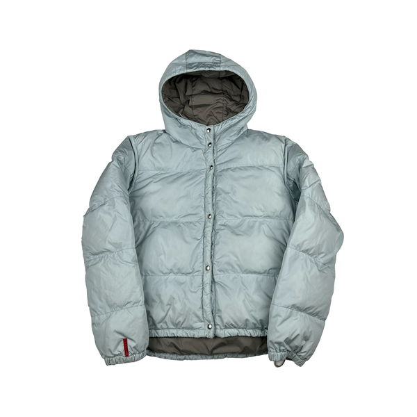Prada Baby Blue Cuff Tab Zipped Puffer Jacket - Small
