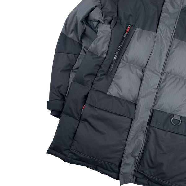 North Face Black/Grey Summit Series Vostok Antarctica Down Hooded Long Puffer Jacket - Small