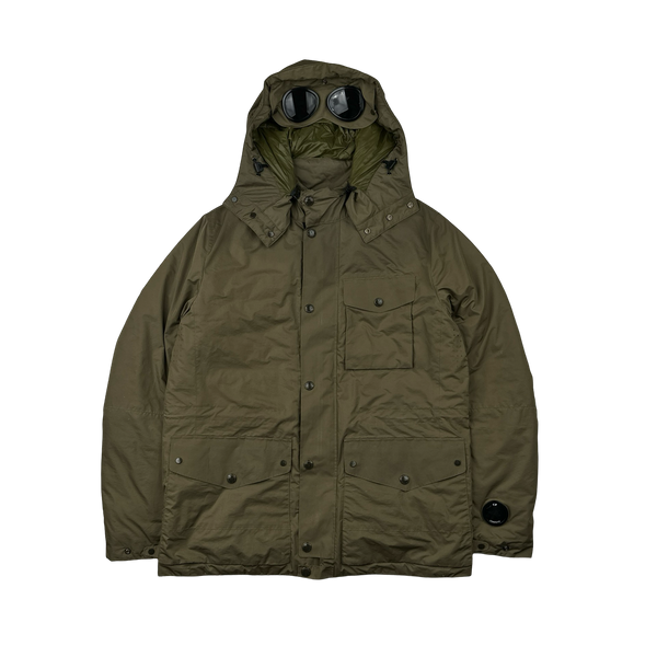 CP Company Khaki Micro M Down Filled Goggle Jacket - Large