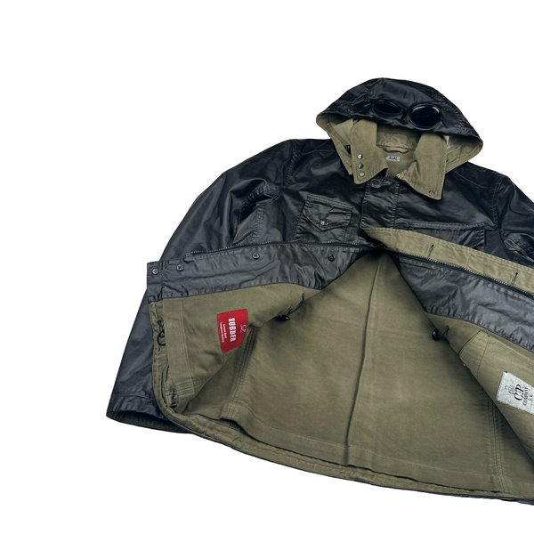 CP Company Brown Khaki Rubber Multi Pocket Goggle Jacket - Medium