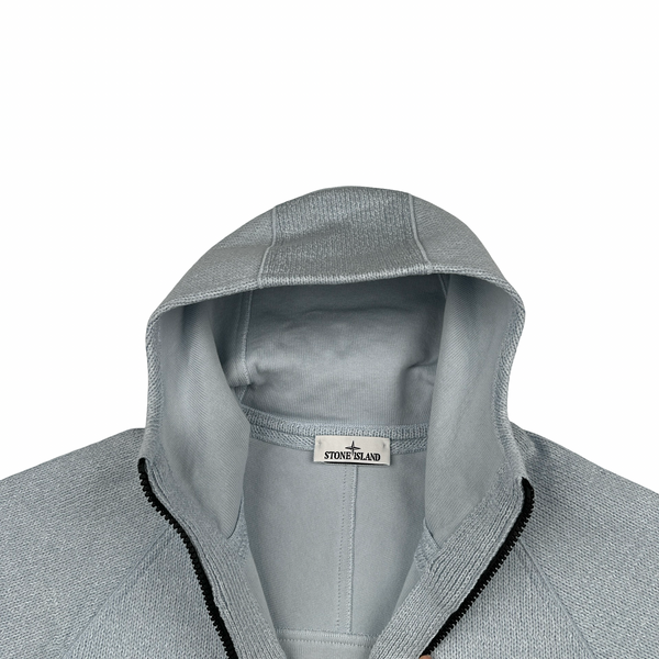Stone Island 2025 Marina Baby Blue Wool Woven Knit Zipped Jacket - Large
