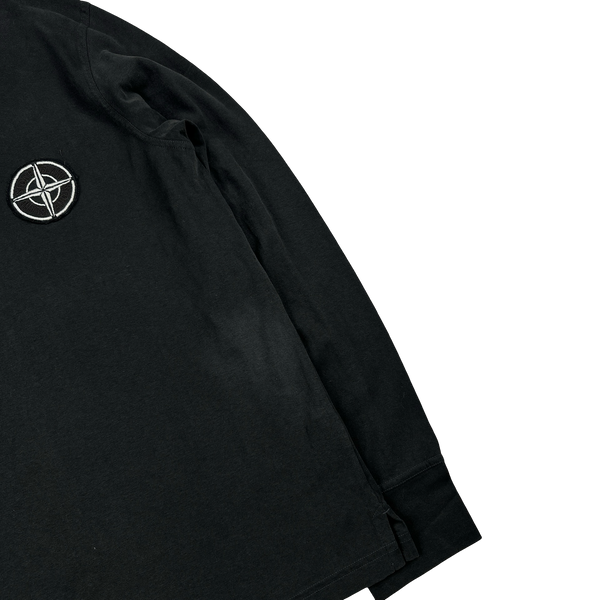 Stone Island 2005 Charcoal Longsleeve Cotton Embroiderd Compass Polo Top - XL