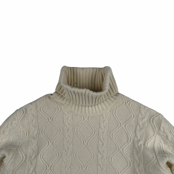 Paul & Shark Cream Fisherman High Neck Wool Blend Knitted Jumper - Large