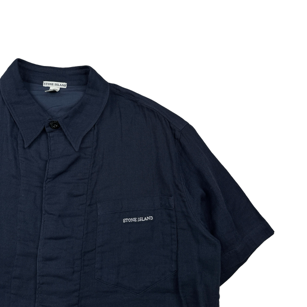 Stone Island Vintage 2001 Navy Short Sleeve Linen Buttoned Shirt - XL