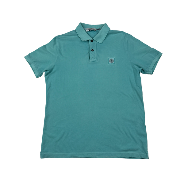 Stone Island 2022 Aqua Blue Cotton Polo Shirt - XL
