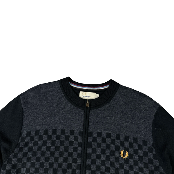 Fred Perry Black Grey Details Crewneck Zipped Knit - Large