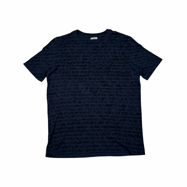 Stone Island 2004 Monogram Spellout Navy Cotton T Shirt - Medium