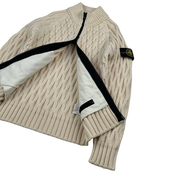 Stone Island 2013 Cream Thick Heavyweight Knit Zipped Jumper - Large