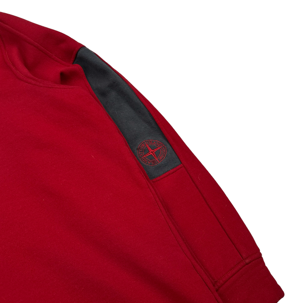 Stone Island 2003 Red  Compass Stretch Cotton Fleece Lined Quarter Zip Jumper - XXL