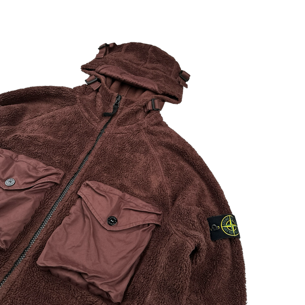 Stone Island 2021 Burgundy Teddy Fleece Zipped Jacket - XXL