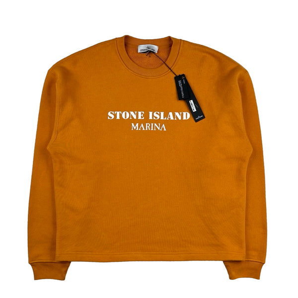 Stone Island Marina 2023 Orange Spellout Crewneck Jumper