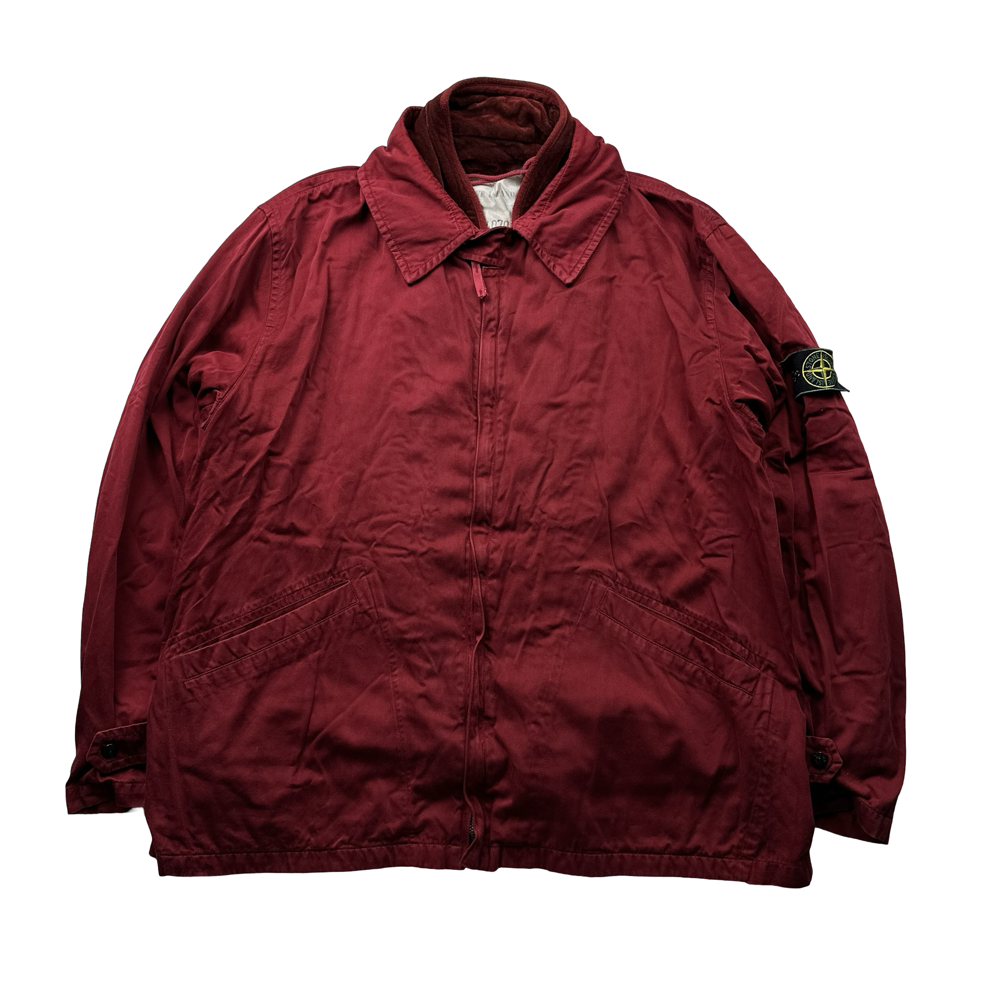 Stone Island Vintage 90s Red Raso Gommato Velour Dutch Rope Jacket