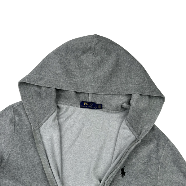 Ralph Lauren Grey Towelling Cotton Blend Zipped Hoodie - Large