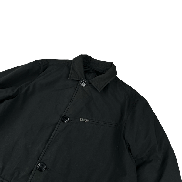 Prada Black Nylon Spellout Tab Padded Reversible Jacket - Large