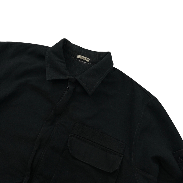 Stone Island 2002 Black Poly Fleece Lined Zipped Overshirt - XXL