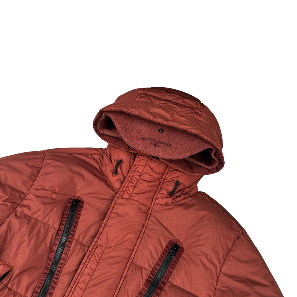 Stone Island 2021 Crinkle Reps Brick Red Down Parka Jacket - Small