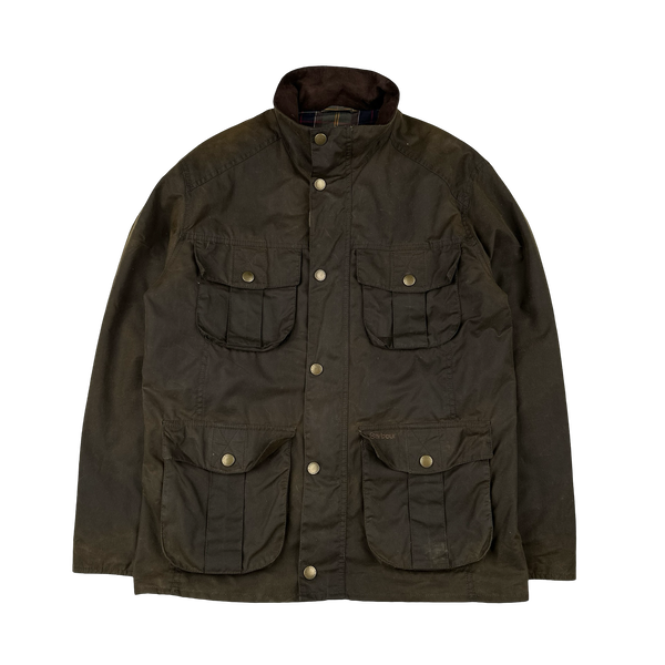 Barbour Corbridge Brown Cotton Flannel Lined Wax Field Jacket - Small
