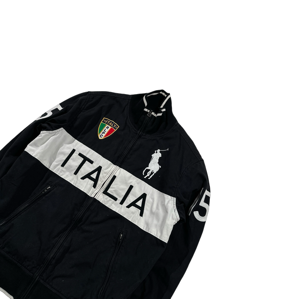 Ralph Lauren Black ITALIA Embroidered Big Logo Spellout Zipped Jacket - Small