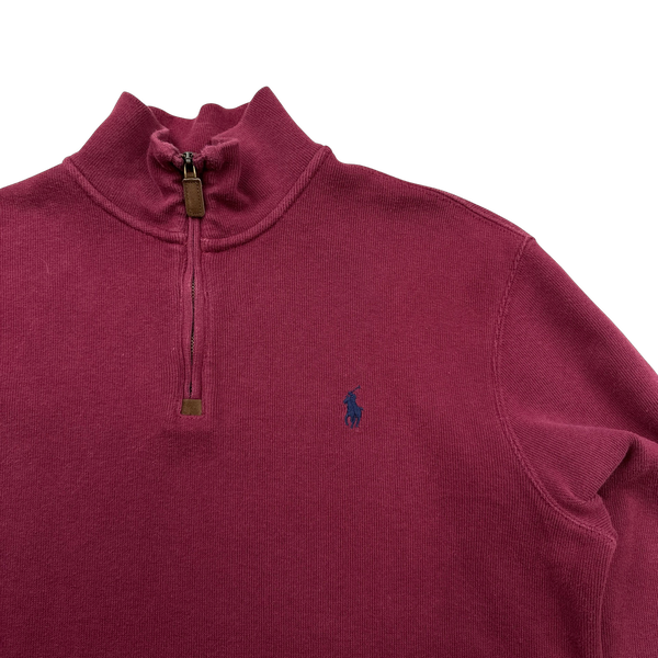 Ralph Lauren Red Quarter Zip Knit Pullover- Small
