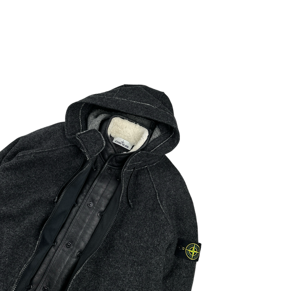 Stone Island Felted Wool Sheepskin Dutch Rope Down Jacket - Medium