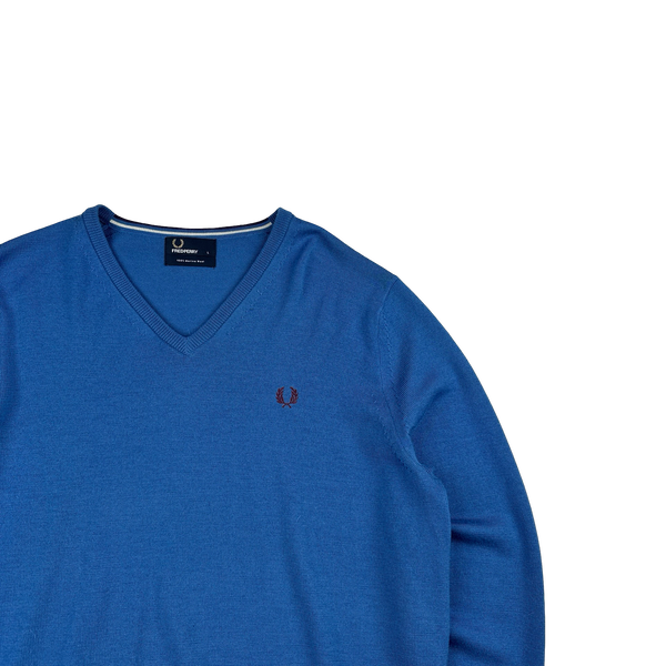 Fred Perry Blue V Neck Knit - Large