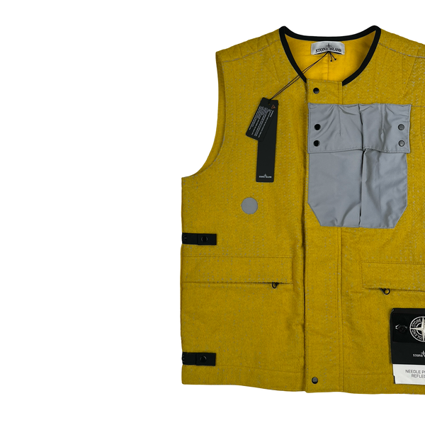 Stone Island 2022 Yellow Needle Punched Reflective Gilet - Small
