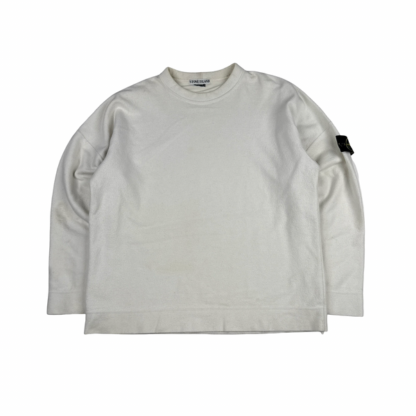 Stone Island Vintage White Fleecd Cotton Pullover Jumper - XL