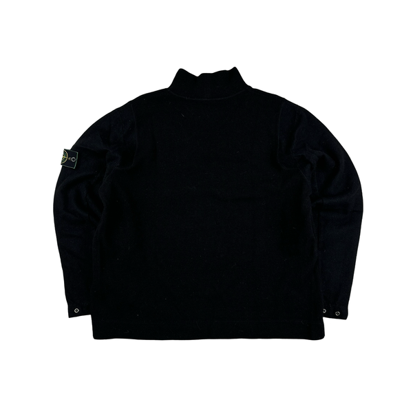 Stone Island 90s Vintage Black Wool Mock Neck Pullover Jumper - Large