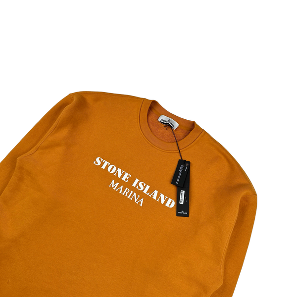STONE  MARINAオレンジ セーター Stone Island Marina 2023 Orange Spellout Crewneck Jumper - Small