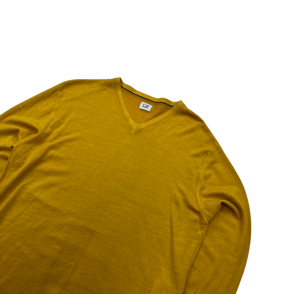 CP Company Yellow V Neck Spellout Patch Jumper - XL