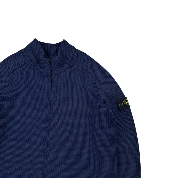 Stone Island Navy Wool Heavyweight Zipped Knit Jumper